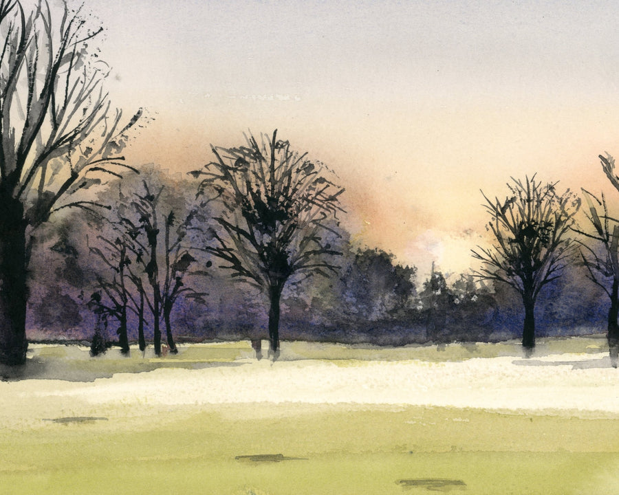 Winter Dusk, Ealing Common, watercolour by JJ Eatherley