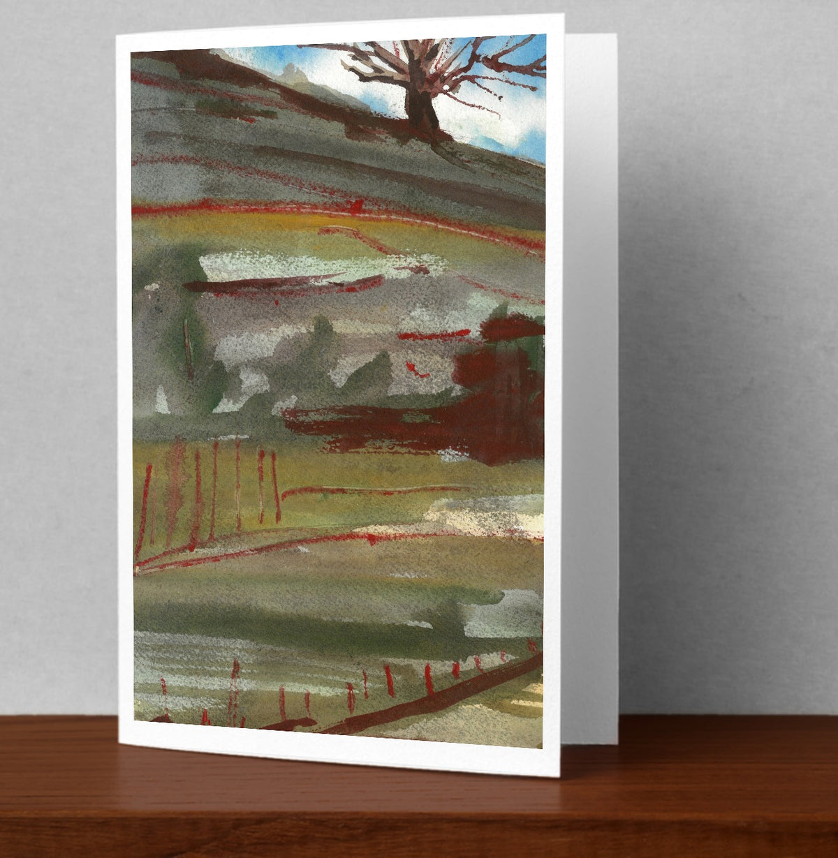 Red Hillside greetings card by JJ Eatherley