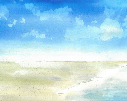 Blue Day by the Sea, watercolour by JJ Eatherley