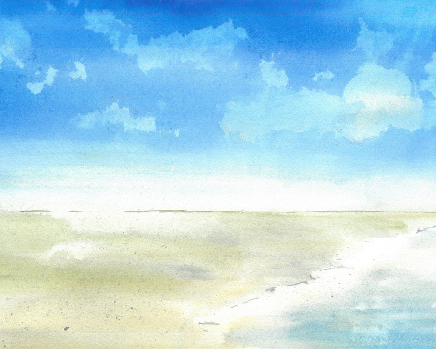 Blue Day by the Sea, watercolour by JJ Eatherley