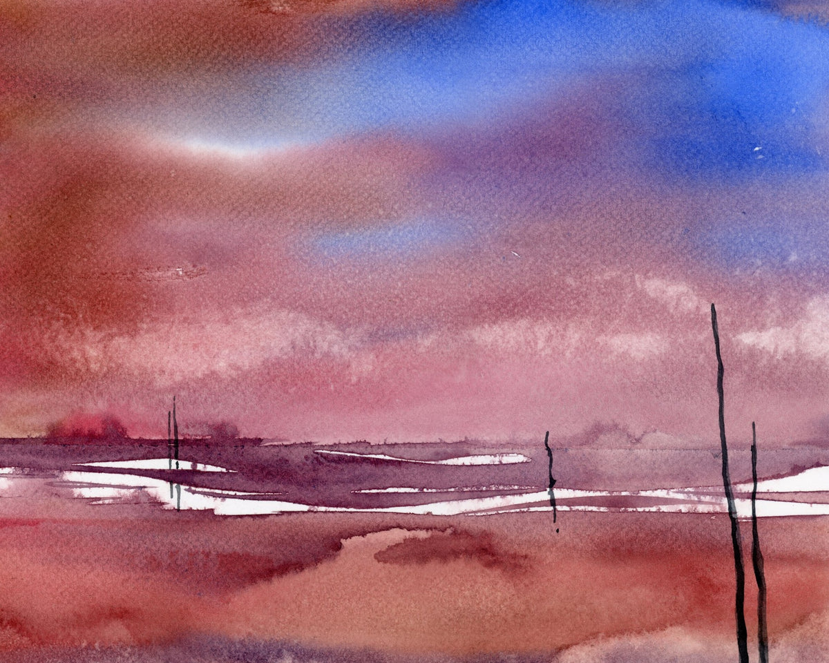 Red Sky, Brentford, watercolour by JJ Eatherley