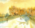Golden Autumn, Potomac Pond, watercolour by JJ Eatherley