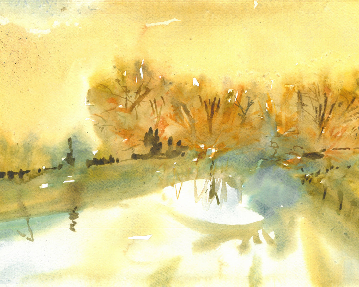 Golden Autumn, Potomac Pond, watercolour by JJ Eatherley