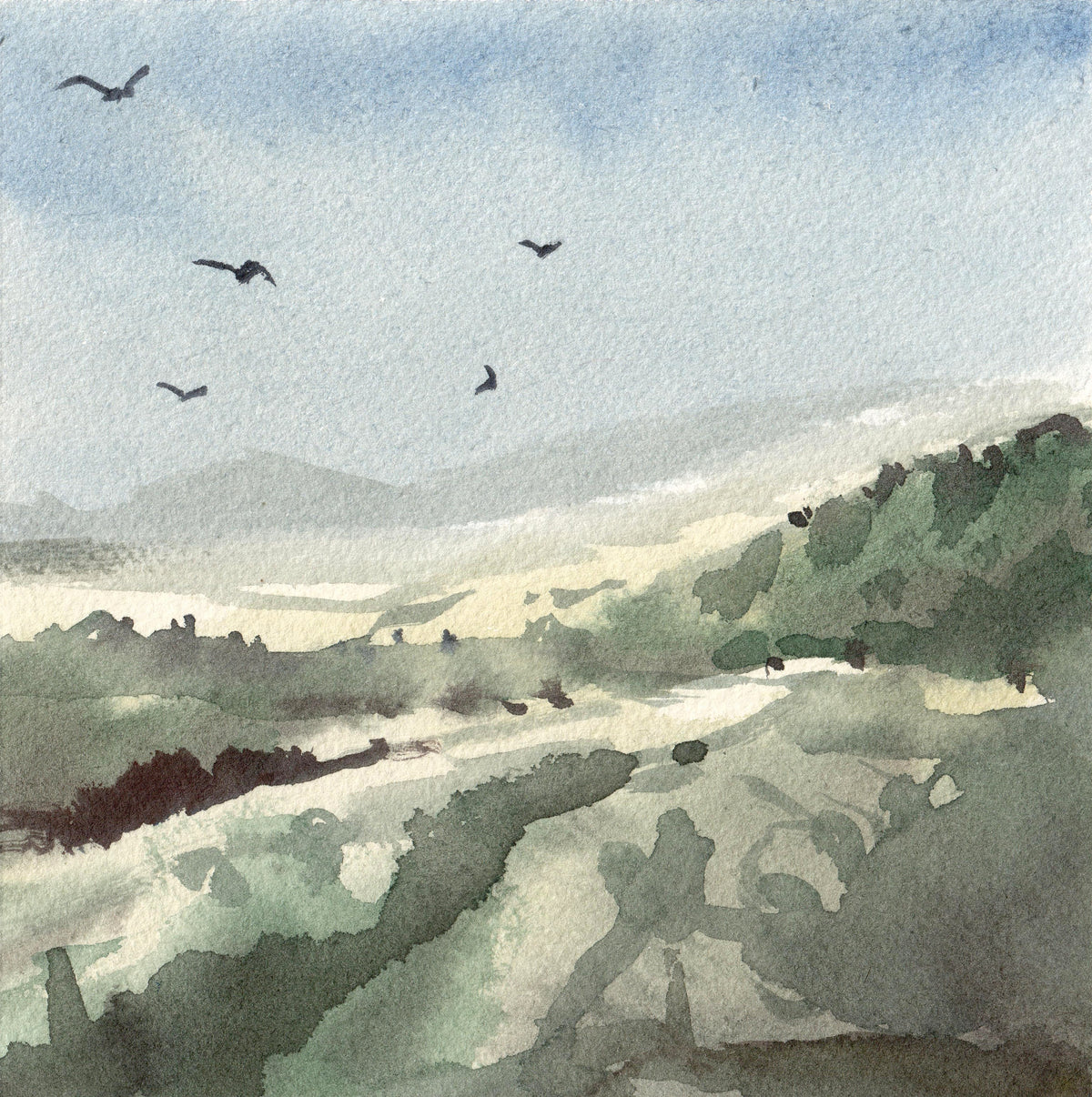 Over the Downs, watercolour by JJ Eatherley