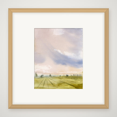 Big Sky over Osterley, print shown framed in light wood, JJ Eatherley