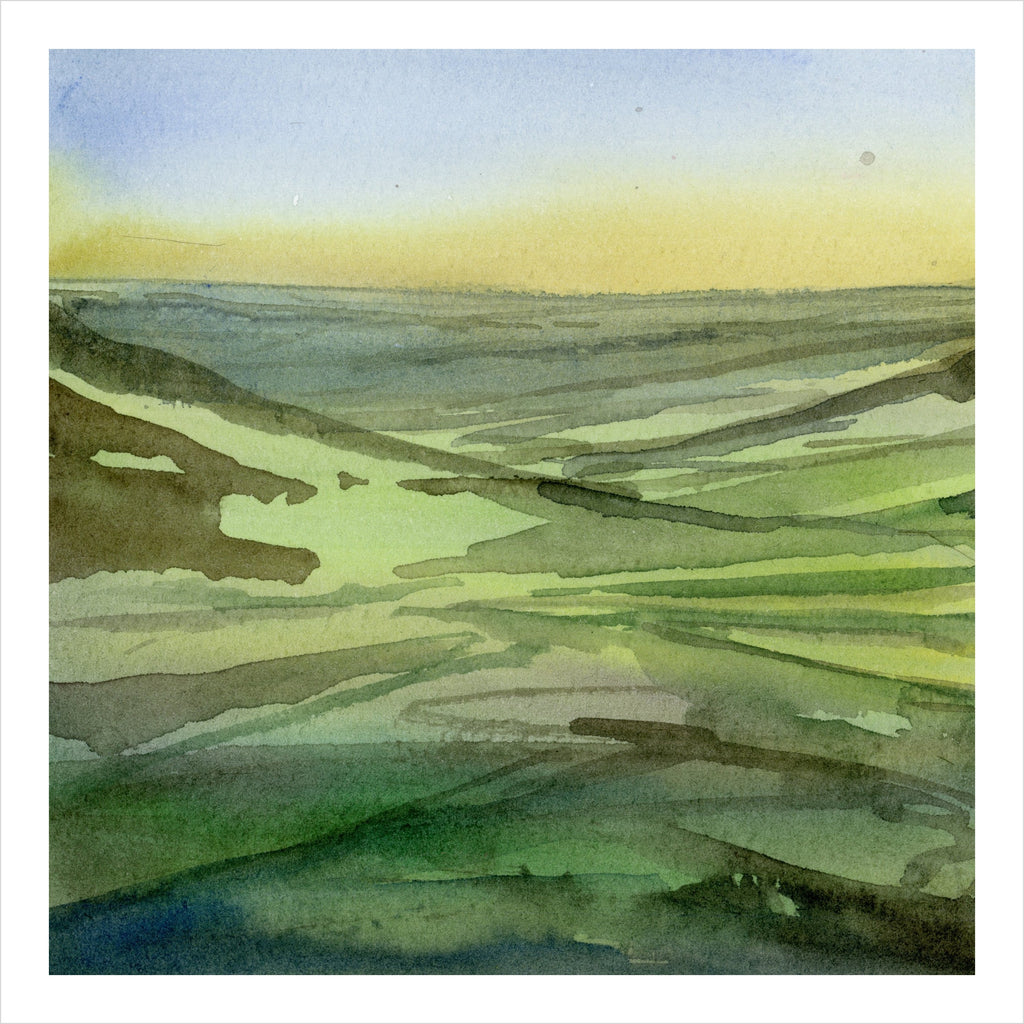 Green Folds at Dawn, watercolour by JJ Eatherley