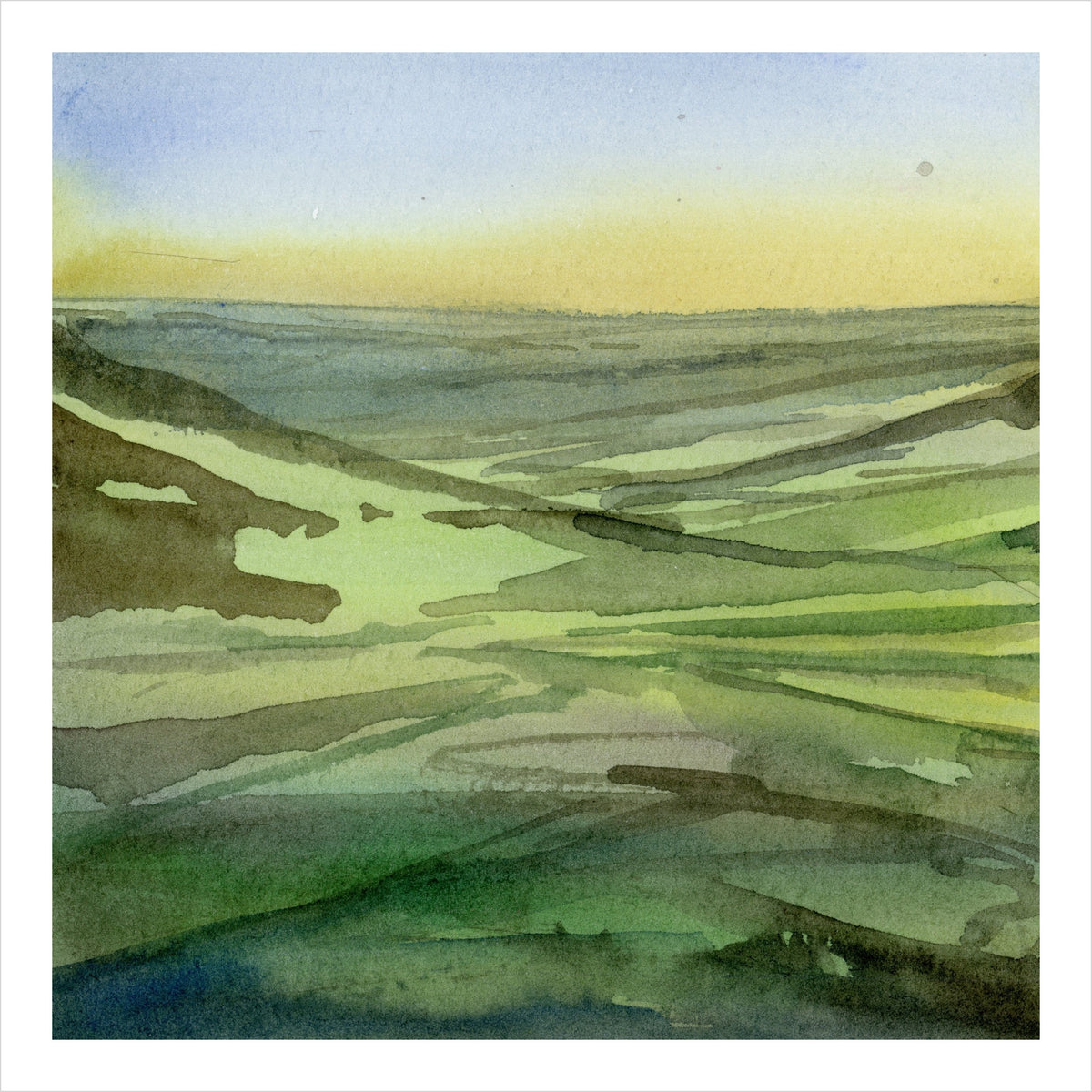 Green Folds at Dawn, watercolour by JJ Eatherley